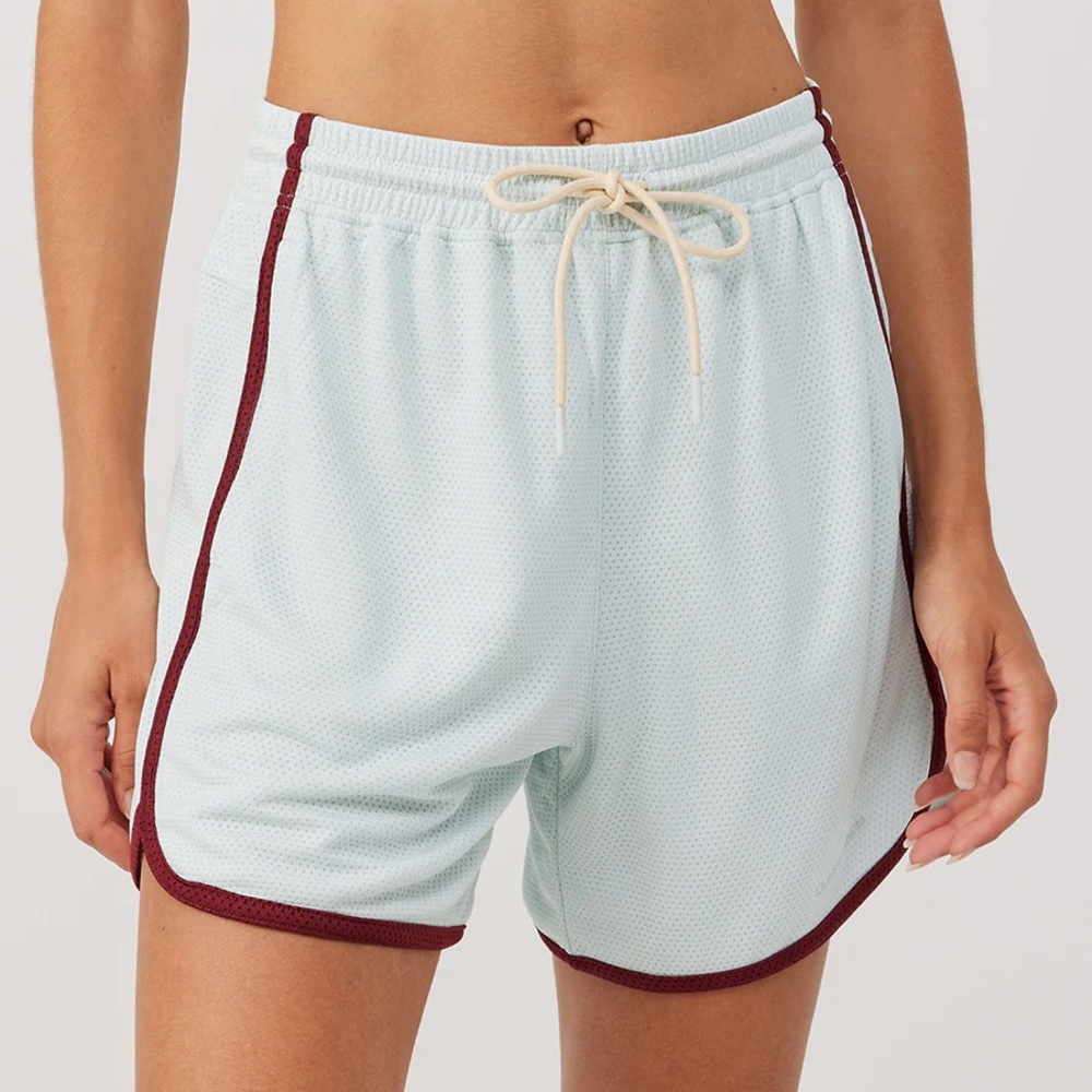 Outdoor Voices Light Blue Athletic Shorts with Maroon Trim